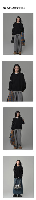 Sixi Sixi Spring Stitching Wire Contrast Color Pullover Sweater