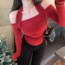 Red Halterneck Sweater: Chic Winter Knit for Trendy Youth