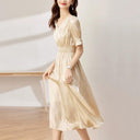 Vintage Retro V-neck A-line Dress for Stylish Women Summer