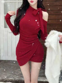 Plus Size Ladies Sexy A-Line Dress with Bows Chic Fashion