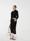 Discoglam Black Rhinestone Velvet Suit Cardigan and Pants