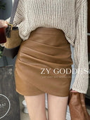 Korean Pleated Leather Skirt Edgy Asymmetrical Chic Design