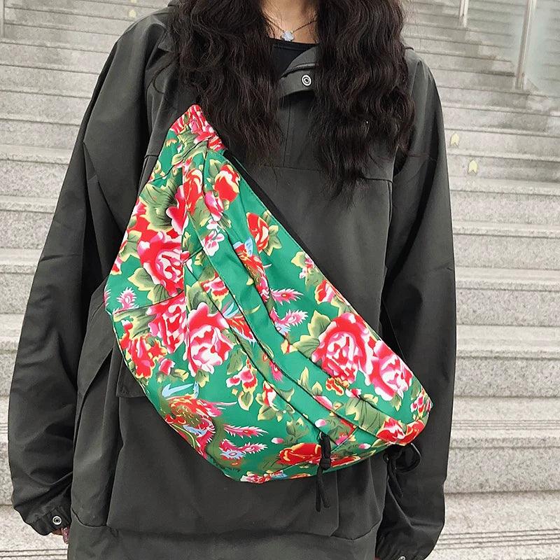 Floral Chinese Chest Bag: Foldable Stylish Fashion Statement