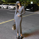 Sophisticated Dark Gray Fishtail Dress Elegant European Style