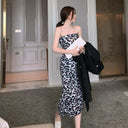 Leopard-Print Strapless Dress for Elegant Modern Women