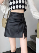 Black Sheath Leather Skirt for European Chic Autumn Style