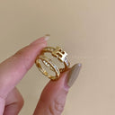 Letter Female Retro Opening Gold Index Finger Ring Zircon