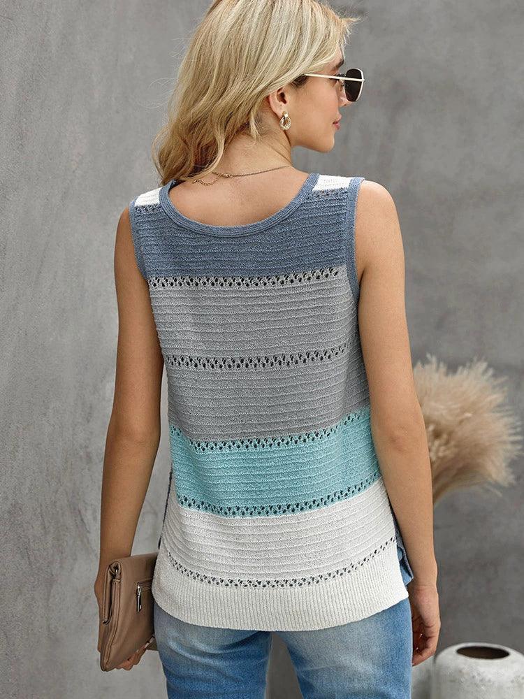 Women's Sleeveless Fashion Color Matching Casual round Neck Vest