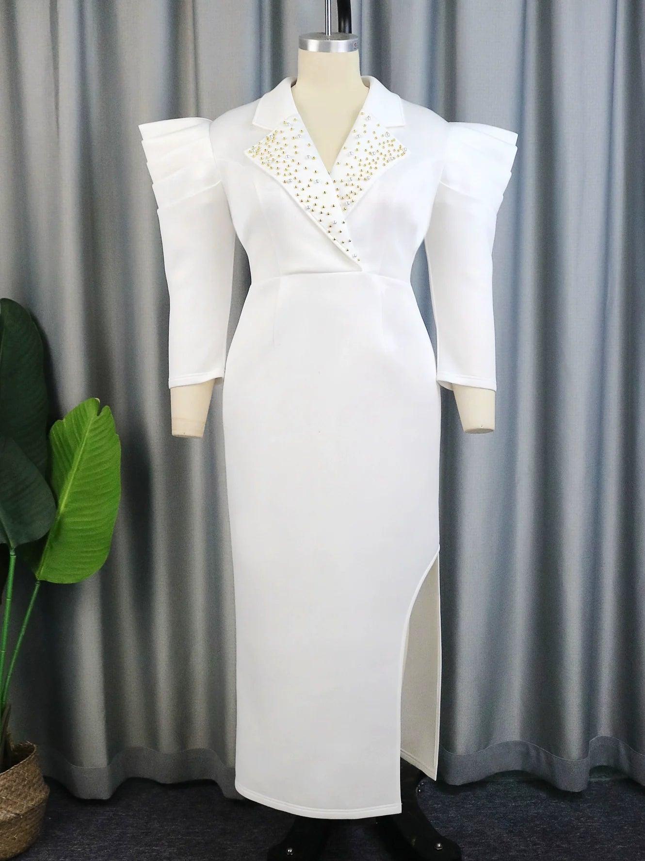 Plus Size Beaded Suit Collar Dress: Elegant Fashion for Party