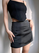 Beran Satin Mini Skirt Chic High-Waisted Streetwear Zipper