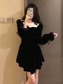 Socialite Party Black Velvet Tuxedo Dress Elegant High Waist