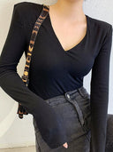 European Chic V-neck Long-Sleeve T-shirt Sophisticated Comfort