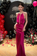 Dragon Fruit Halter Dress: Elegant Sleeveless Partywear