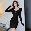 Diamond Sheath Dress: Winter Party Wear with V Collar