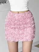 Kliou Pure Desire Skirt: Three-Dimensional Roses Fashion