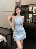 Summer Plaid Halterneck Dress Fashion-Forward A-line Upgrade