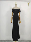 Elegant Off-Neck Slit Dress Stylish Slim-Fit for Events