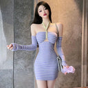 Internet Hot Anchor Halter Dress Chic Striped Fashion Statement