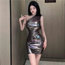 Silk Glossy Skirt: One-Shoulder Summer Style Glamorous