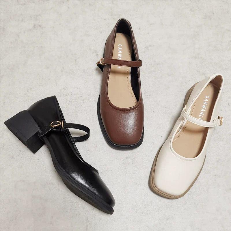 Soft Leather Square-Toe Strap Shoes: Stylish Winter Footwear