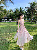 Pink Chiffon Summer Dress Chic Irregular Sling Style