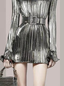 Luxurious Silver Pleated Dress for Sophisticated Fall Elegance