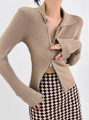 Double Z Asymmetric Zipper V-Neck Sweater Chic Style