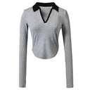 Lapel Contrast Color Sports T-shirt for Stylish Pregnant Women