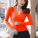 Sculpted Elegance Chic Crossed V-Neck Sweater for Women