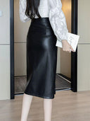 Autumn Leather Skirt Slim Fit Chic Style High Waist Elegant