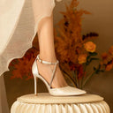 Elegant Satin Cross Strap High Heels for Wedding Glamour