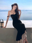 French Black Backless Dress Step-by-Step Lotus Sling Stylish