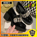 French Chunky Heel Patent Leather High Heels Waterproof Platform