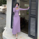 Instahot Purple Dress: Chic Slim Fit with Square-Neck Design