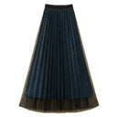 Starry Sequin Reversible Mesh Skirt High Waist Pleated Style