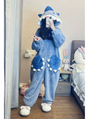 Cute Little Shark Hooded Coral Velvet Pajamas Plus Size