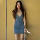 Spring Denim Backless Halter Dress for Young Adults