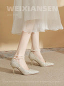 French Gold Ankle-Strap High Heels for Elegant Parties