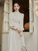 Elegant Retro Dress: Sophisticated High Waist Long Sleeve