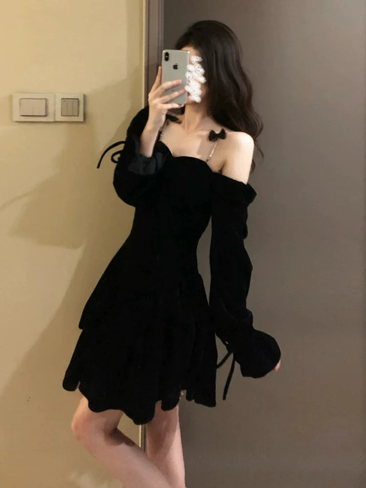 Socialite Party Black Velvet Tuxedo Dress: Elegant High Waist Style