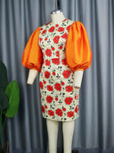 4XL Women's Printed Lantern Sleeve Dress: Fashionable Plus Size Statement Piece