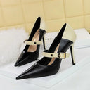 Retro Word Buckle High Heels Stylish Vintage Footwear