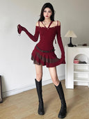 Sensual Red Halterneck Dress Chic Winter Elegance Young Women