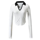 Lapel Contrast Color Sports T-shirt for Stylish Pregnant Women