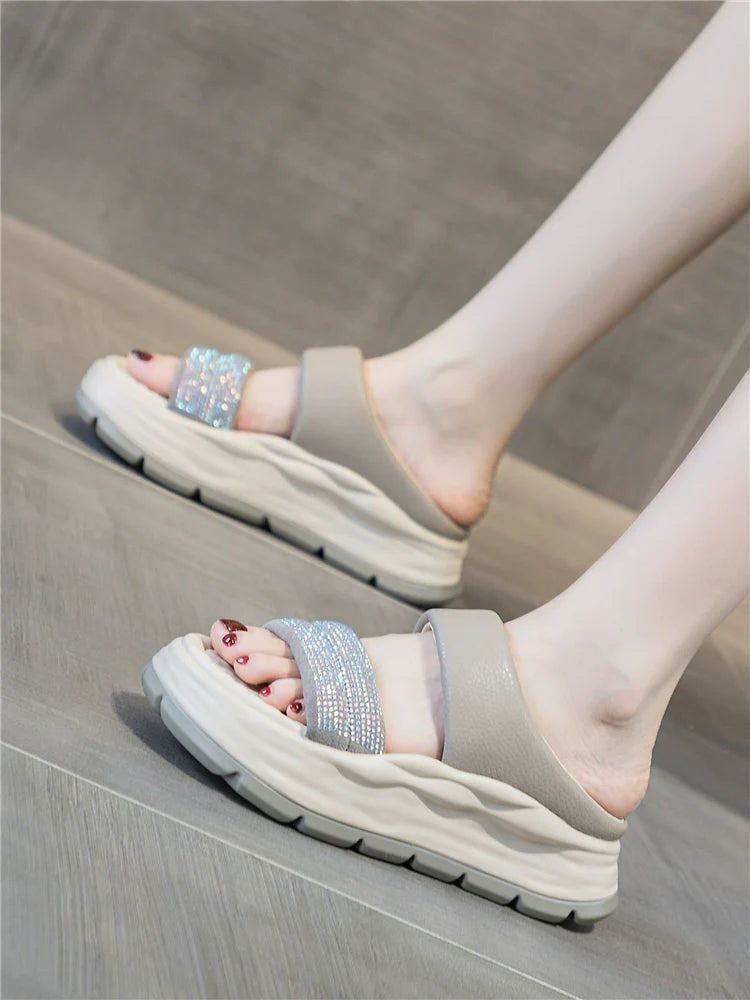 Elevate Your Style with ZFCQ Women's Rhinestone Leather Slippers