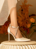 Elegant Satin Cross Strap High Heels for Wedding Glamour