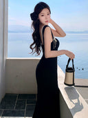 French Black Backless Dress Step-by-Step Lotus Sling Stylish