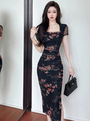 Bronzing Floral Mesh Dress: Elegance Redefined, Stylish Unique