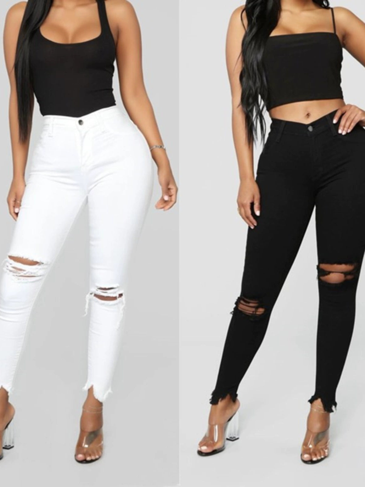 2024 Fashion Tall Waist Ripped Jeans for Women Elastic Pants