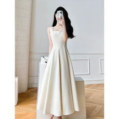 Slim White Suspender Dress: Korean Fashion Elegance for Trendy Women